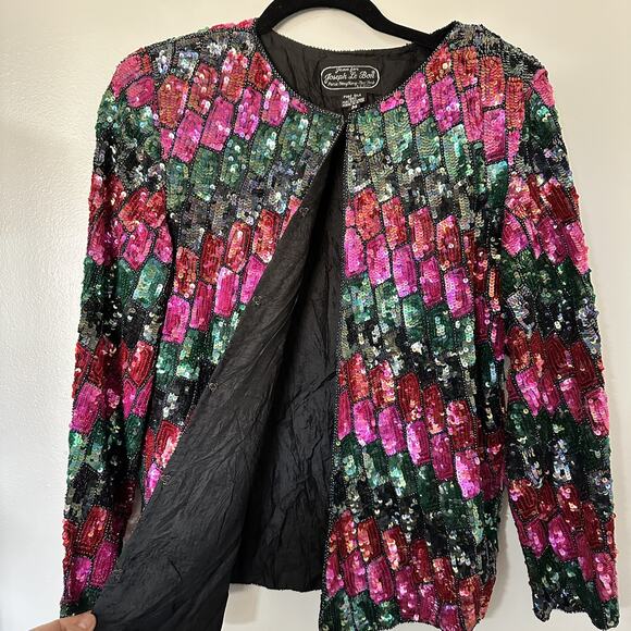 Vintage Jean for Joseph Le Bon Silk Sequin Beaded Evening Jacket Medium Cruise - Picture 5 of 11